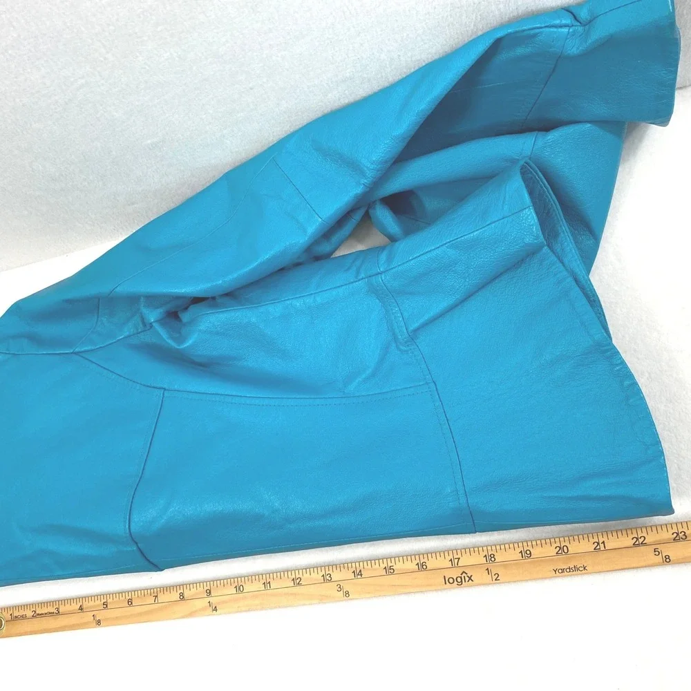 Shape FX Turquoise Blue Genuine Leather Jacket Womens Sz 8 Full Zip Flared Cuffs - Picture 11 of 11